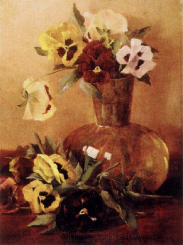 Hirst, Claude Raguet Pansies in a Glass Vase France oil painting art